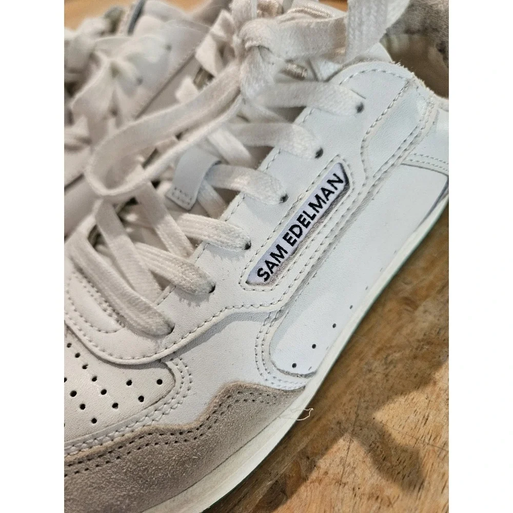 Sam‎ Edelman Womens Size 9 White Green Leather Lace Up Sneakers Casual Low Top